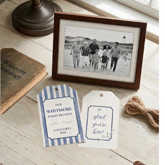 Preppy familie reünie welkomsttas cadeaulabel