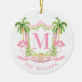 Preppy Flamingo Christmas Crest Keramisch Ornament (Voorkant)