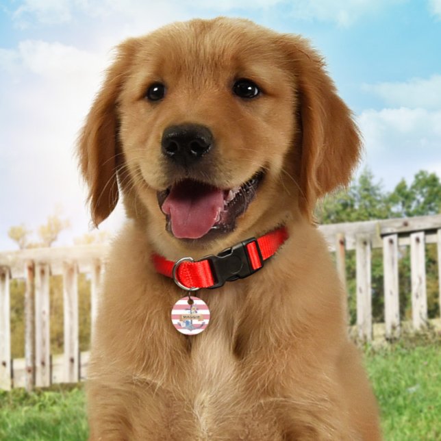 Preppy Floral Anker Monogram ID Dog Label Huisdierpenning (Creator heeft geüpload)