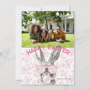 Preppy Floral Bubblegum Bunny Custom Foto Pasen Feestdagenkaart