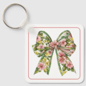 Preppy Floral Pink and Green Bow Personalized Sleutelhanger (Voorkant)