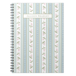 Preppy Floral Stripe Gepersonaliseerd Notitieboek