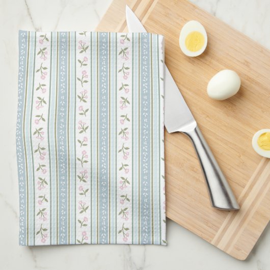 Preppy Floral Stripe Kitchen Towel Theedoek (Quarter Fold)