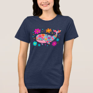 Preppy Floral Summer Whale Tri-Blend Shirt
