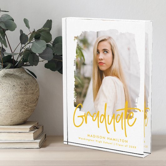 Preppy Geel Script Afstuderen Fotoblokken