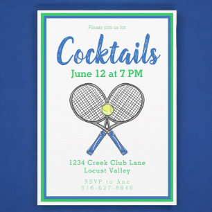Preppy Gekruiste Tennisrackets Cocktailparty Kaart
