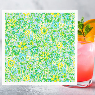 Preppy Gele en Groene Leeuw met Bloemen Kust- Servet