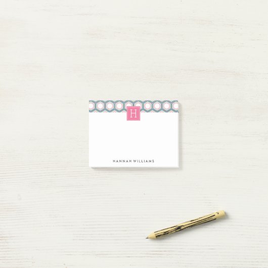 Preppy Geometric Pattern Monogram Post-it® Notes (Op bureau)