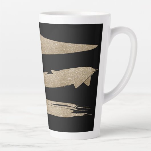 Preppy geometrisch patroon zwart en gouden strepen latte mok (Rechts)