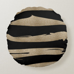 Preppy geometrisch patroon zwart en gouden strepen rond kussen