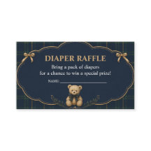 Preppy geruite kaart voor luierraffle met teddybee