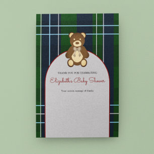 Preppy geruite teddybeer babyshower bedankkaart