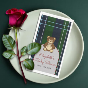 Preppy geruite teddybeer babyshower servet