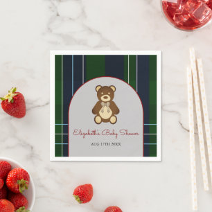 Preppy geruite teddybeer babyshower servet
