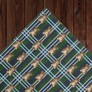 Preppy geruite teddybeer babyshower tissuepapier