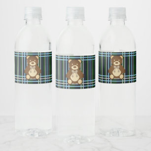Preppy geruite teddybeer babyshower waterfles etiket