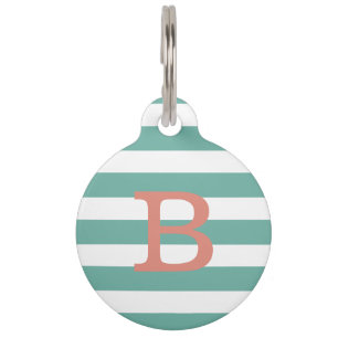 Preppy gestreept turquoise monogram ID Dog Label Huisdierpenning