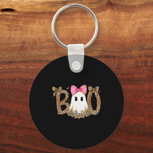 Preppy Ghost Boo,leopard Soky Coquette,halloween F Sleutelhanger (Voorkant)