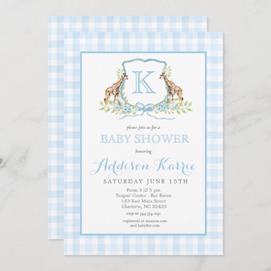 Preppy Giraffe Crest Baby shower uitnodiging (Voorkant / Achterkant)