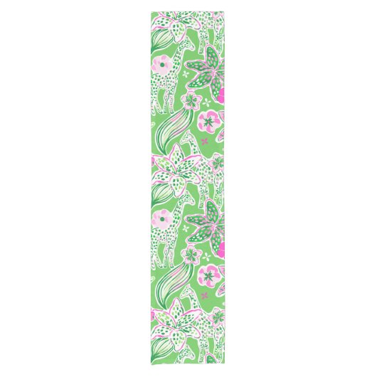 Preppy Giraffen Lily Roze Groen Korte Tafelloper (Voorkant)