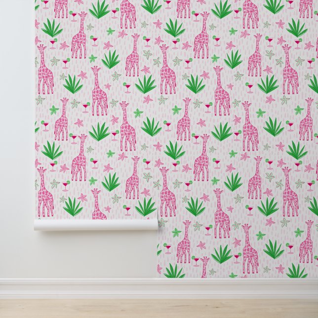 Preppy Giraffes Cosmopolitans Oerwoud Bloemen Behang (Applicatie)