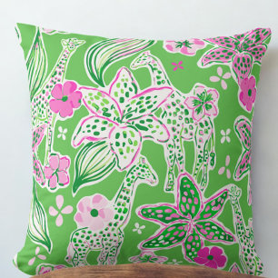 Preppy Giraffes Lily Pink Green Kussen