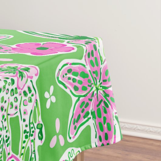 Preppy Giraffes Lily Pink Green Tafelkleed (Voorbeeld)