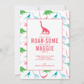 Preppy Girl Dinosaur Anniversaire Fête Invitation (Devant)