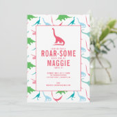 Preppy Girl Dinosaur Anniversaire Fête Invitation (Debout devant)