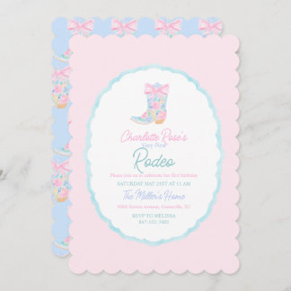 Preppy Girls Cowgirl First Rodeo Birthday Kaart