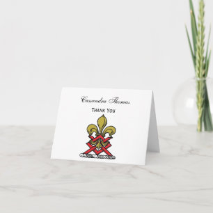 Preppy Gold Red Heraldic Crest Fleur de Lis Emblem Bedankkaart