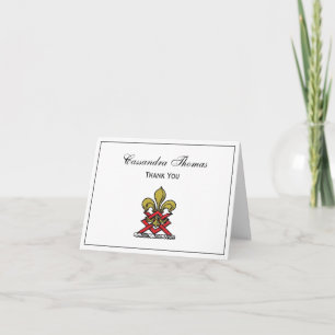 Preppy Gold Red Heraldic Crest Fleur de Lis Emblem Bedankkaart
