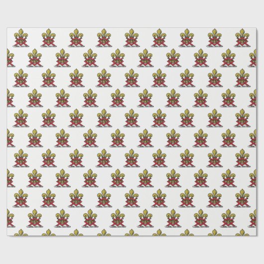 Preppy Gold Red Heraldic Crest Fleur de Lis Emblem Cadeaupapier (Vlak)