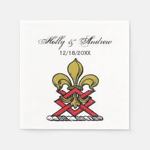 Preppy Gold Red Heraldic Crest Fleur de Lis Emblem Servet