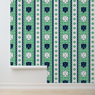 Preppy Golf Crest Gingham in Groen & Marineblauw Behang