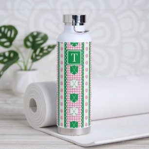 Preppy Golf Crest Gingham - Roze & Groen Waterfles