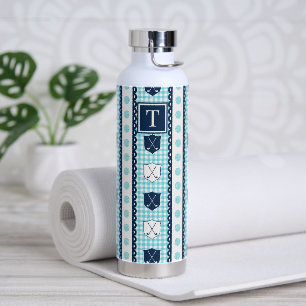Preppy Golf Crest Gingham - Turquoise & Navy Waterfles