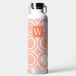 Preppy Golf Damask – Balls & Clubs - Coral & White Waterfles