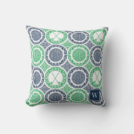 Preppy Golf Damask - Balls & Clubs in Navy & Green Buitenkussen