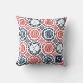 Preppy Golf Damask - Balls & Clubs in Navy & Red Buitenkussen