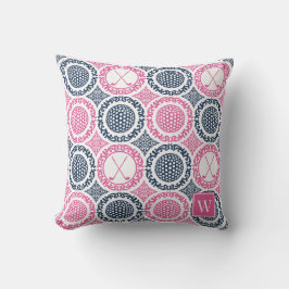 Preppy Golf Damask - Balls & Clubs Navy & Hot Pink Buitenkussen