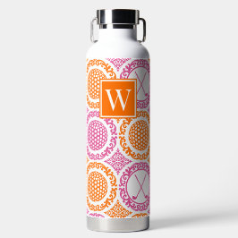 Preppy Golf Damask – Balls & Clubs - Orange & Pink Waterfles