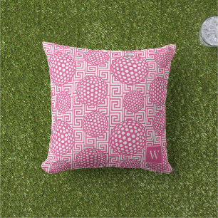 Preppy Golf Griekse Sleutel - Klassiek Roze & Wit Buitenkussen