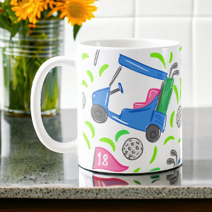 Preppy Golf Patroon Golfkar Tee Bal Koffie Koffiemok