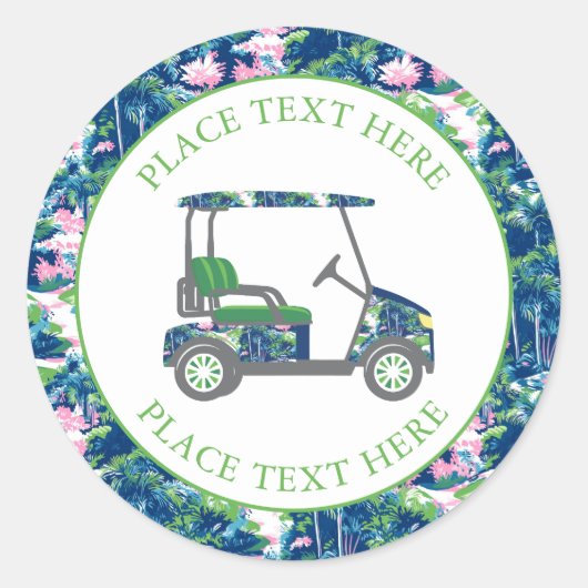 Preppy Golf Print Golf Cart Ronde Sticker (Voorkant)