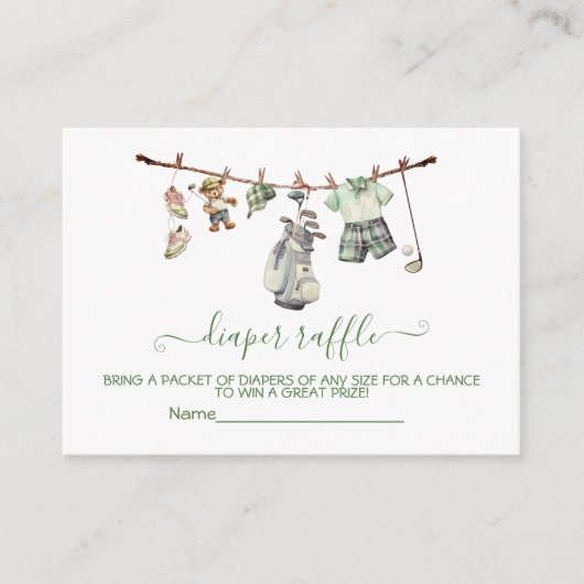 Preppy Golf waslijn Luier Raffle kaart (Voorkant)