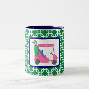 Preppy Golf Winkelwagen Groen Wit Link Patroon Gol Tweekleurige Koffiemok