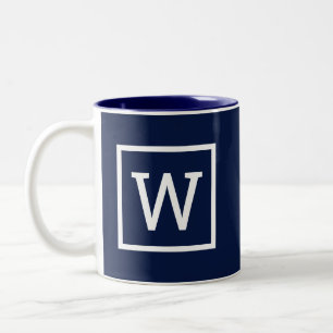 Preppy grafische rand monogram donkerblauw tweekleurige koffiemok