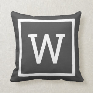 Preppy Grafische Rand Monogram Grijs Kussen