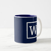 Preppy Grafische Rand Monogram Navyblauw Tweekleurige Koffiemok (Voorkant rechts)